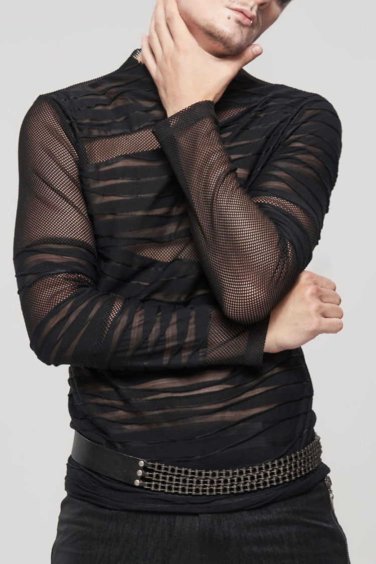 Gothic Net Yarn Sheer Perspective Bandage-Style Men's Pullover