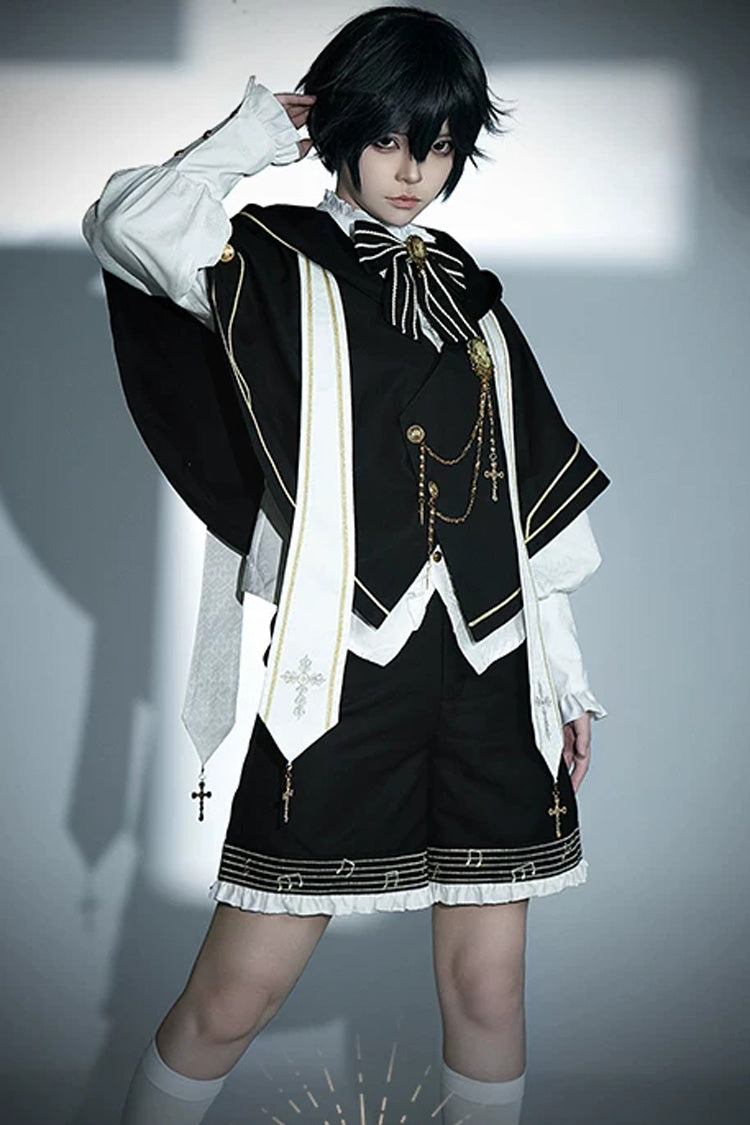 Long-Sleeve Gothic Set with Bow Chain Decor and Ouji Style