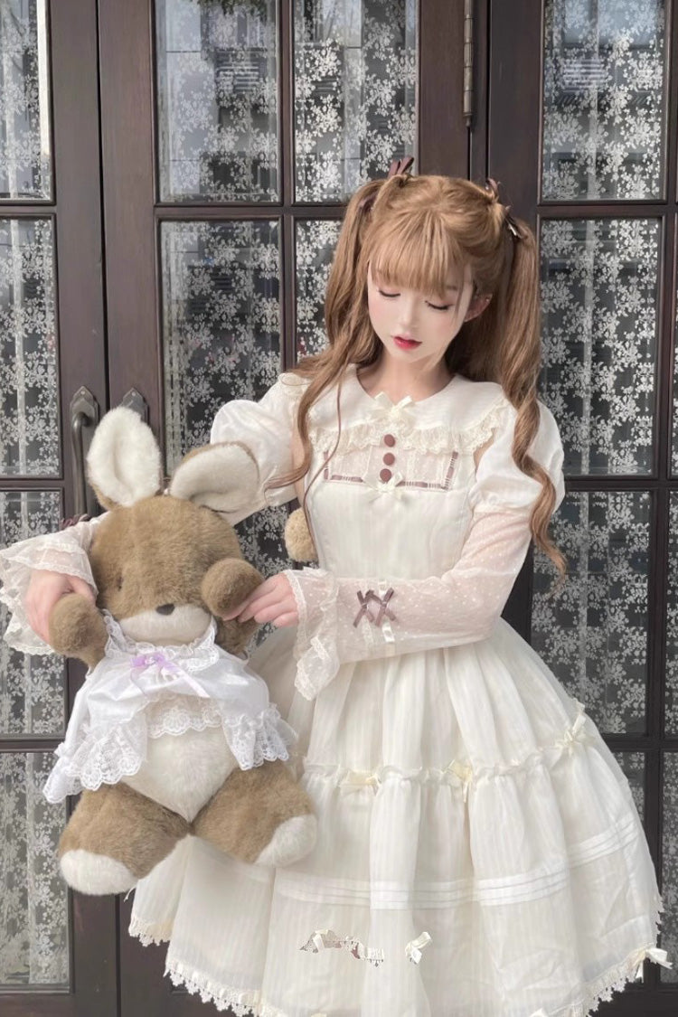 Ivory Sweet Princess Lolita Dress with Hollow Pattern and Long Sleeves