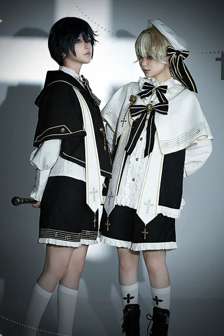 Long-Sleeve Gothic Set with Bow Chain Decor and Ouji Style