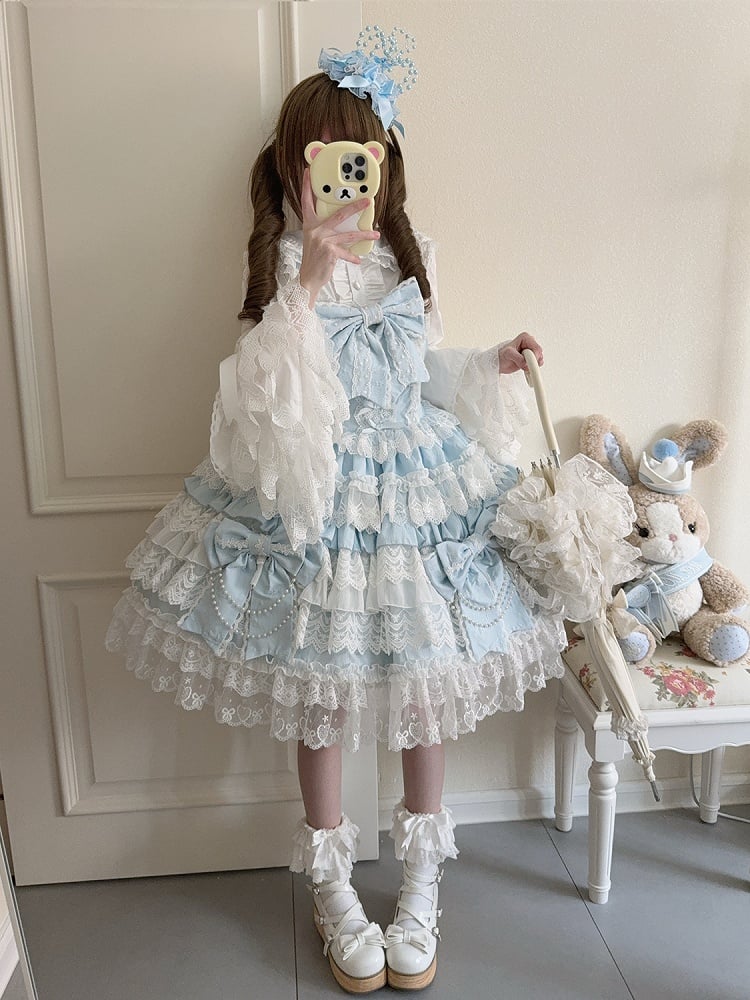 Tiered Skirt Hanayome Bows Dress Decoration Lolita Blue Big
