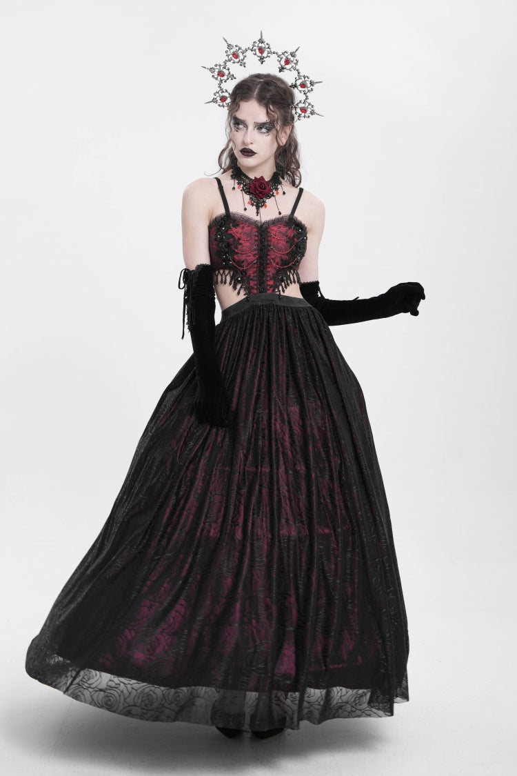 Scarlet Jacquard Floral Embroidered Lace Ripped Gothic Party Slip Dress