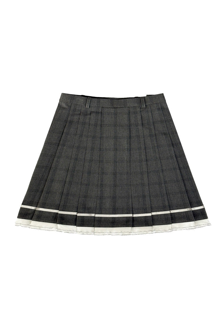 Monochrome Sailor-Collar Preppy Two-Piece with Printed Ruffles and Bow Accents