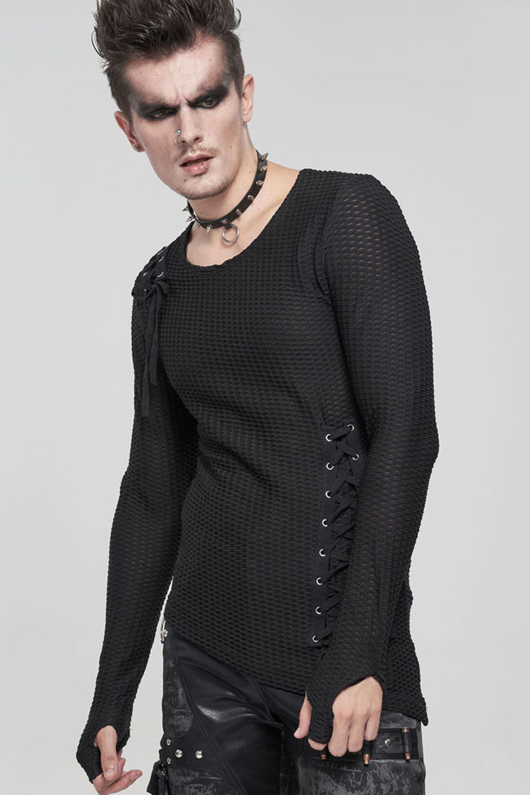Gothic Asymmetric Drawstring Coarse Net Men's Shirt
