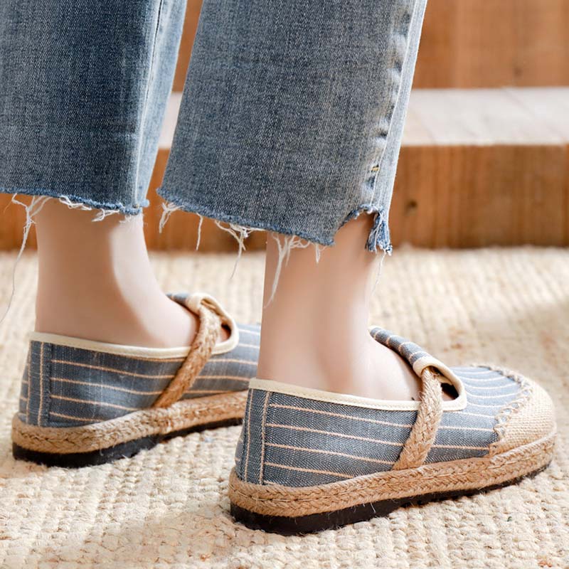 Vintage Casual Striped Print Canvas Flats Shoes