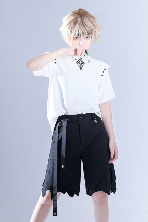 Noir High-Waisted Ouji Lolita Shorts with Shadow Print
