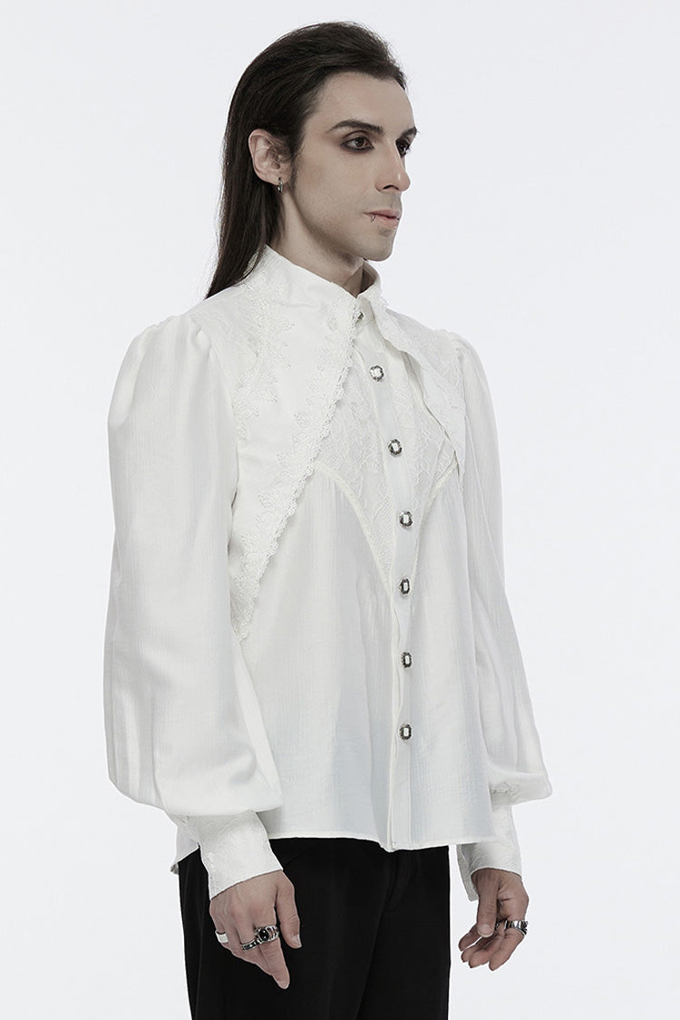 Ivory Gothic Lace Puff Sleeve Long Blouse for Men
