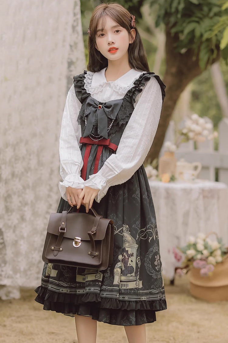 Black Birdcage Rose Print Dress - Gothic Princess