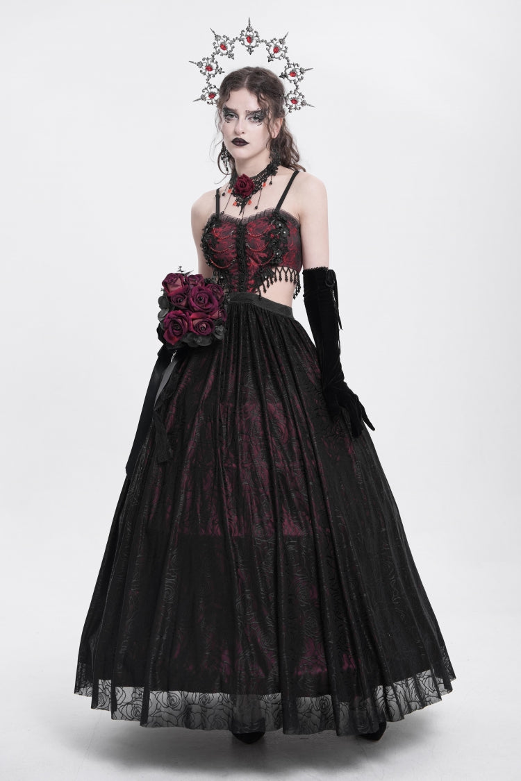Scarlet Jacquard Floral Embroidered Lace Ripped Gothic Party Slip Dress
