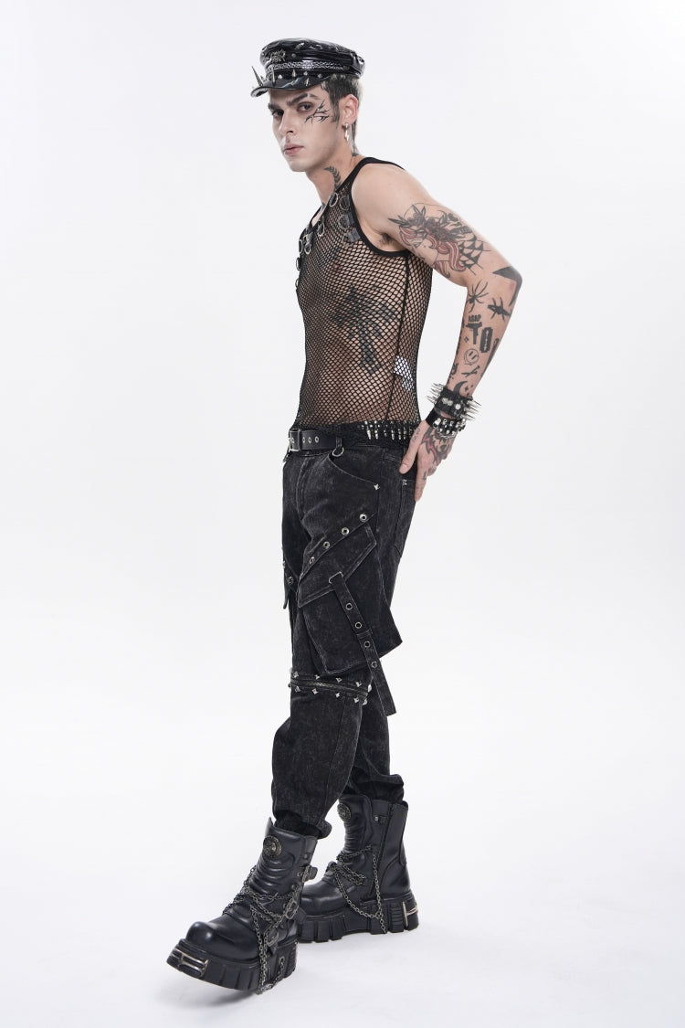 Noir Punk Pants with Pockets, Studs, and Eyelets