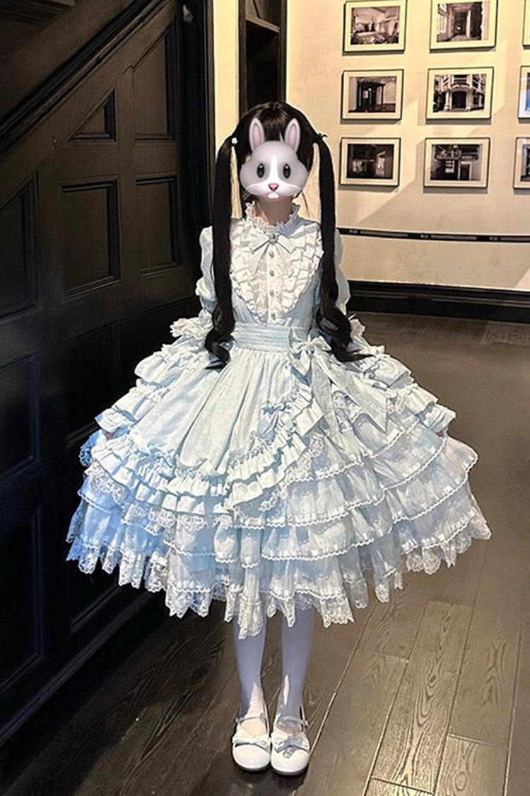 Soloist Doll Long Hime Sleeve Layered Print Ruffle Asymmetric Sweet Lolita Dress