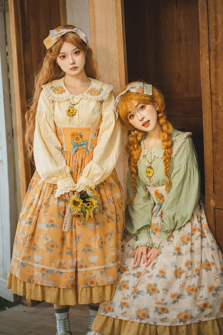 Apricot Sunflower Sleeveless Floral Bow Elegant Uplift Jsk