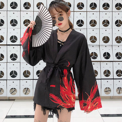 Vivid Phoenix Print Kimono Outerwear Sun Protective