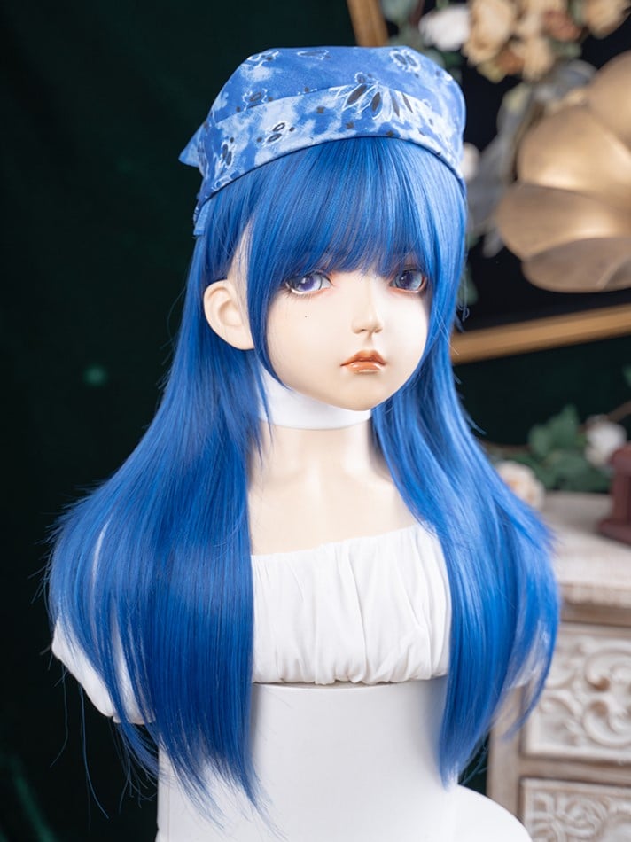 Bangs Length Straight 63CM Blue Full With Wig