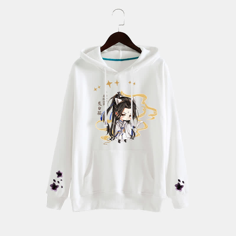 Cartoon Anime White Pocket Plush Hoodie