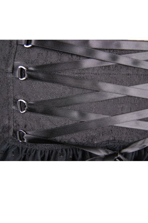 Gothic Jacquard Short Pants for Women in Black with Double-Breasted Buttons & Lace Hem