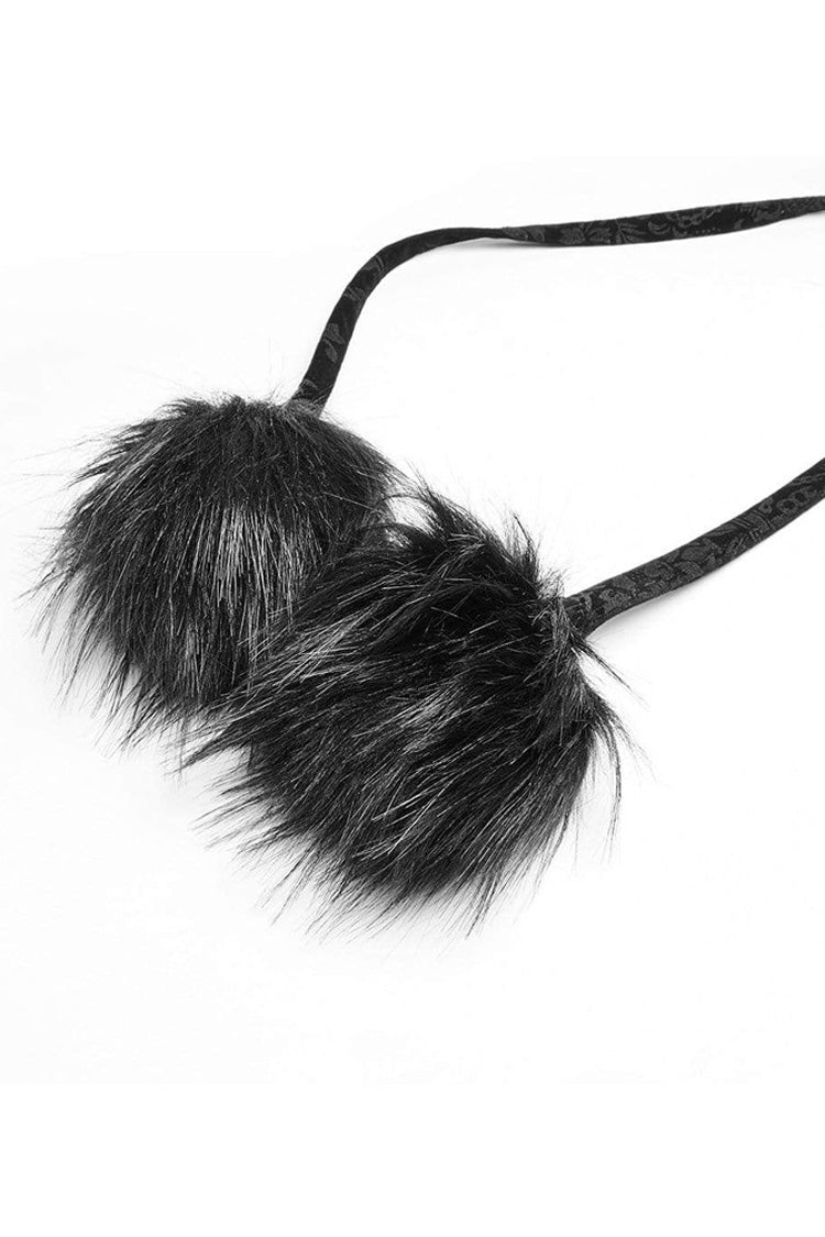 Gothic Fur Hood Fuzzy Ball Bandage Long Cloak for Women