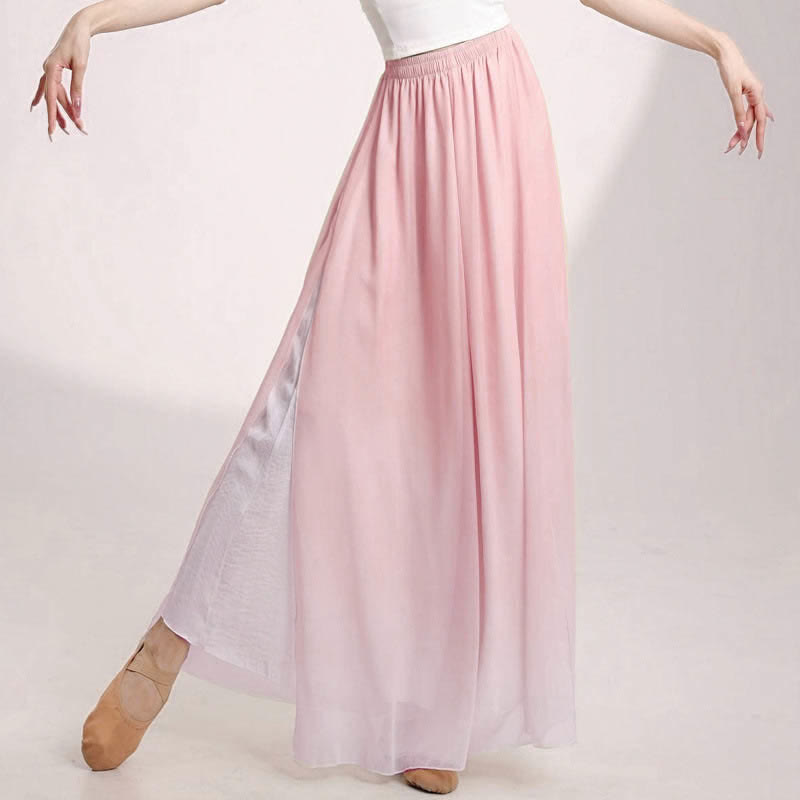 Gradient Color Chiffon Flowy Split Wide Leg Pants