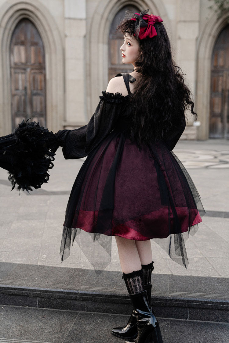 Gothic Lolita Short OP Dress with Metal Chain & Organza Trim