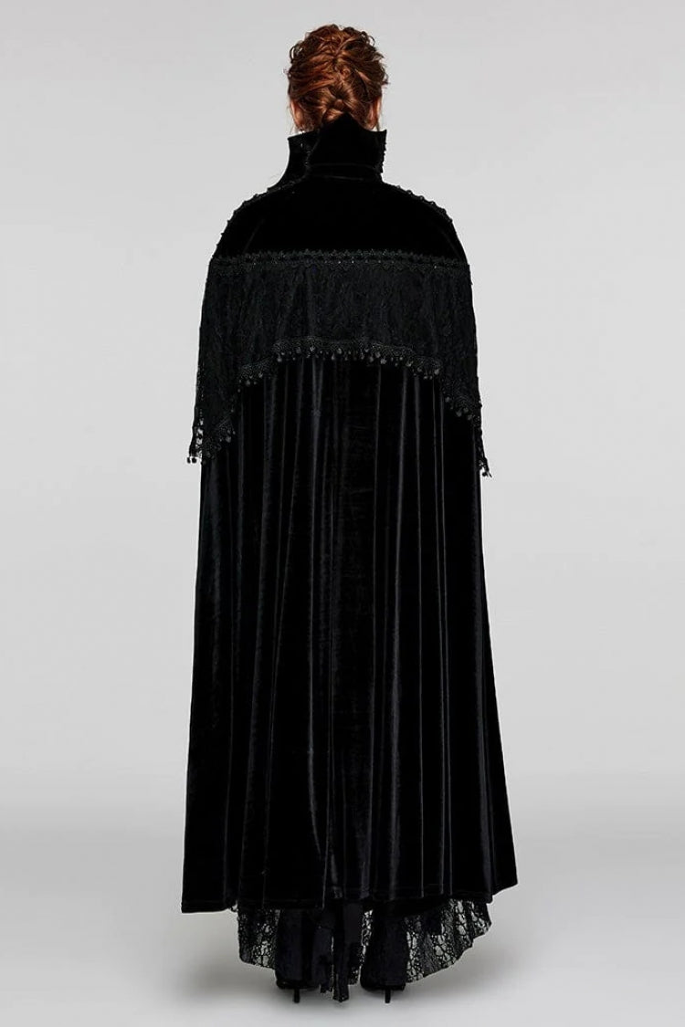 Gothic Cloak with Stand Collar, Lace Stitching and Nail Decorations