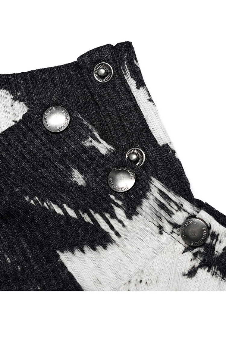 Monochrome Punk Shirt with Metal Buckles, Side Buttons, and Tie Dye