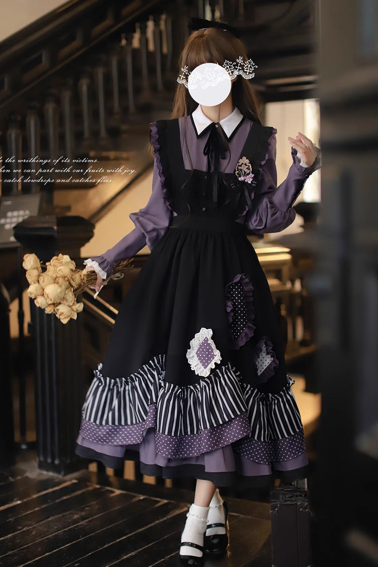 Noir Striped Double Layer Ruffle Bow Irregular JSK - Witch Academy
