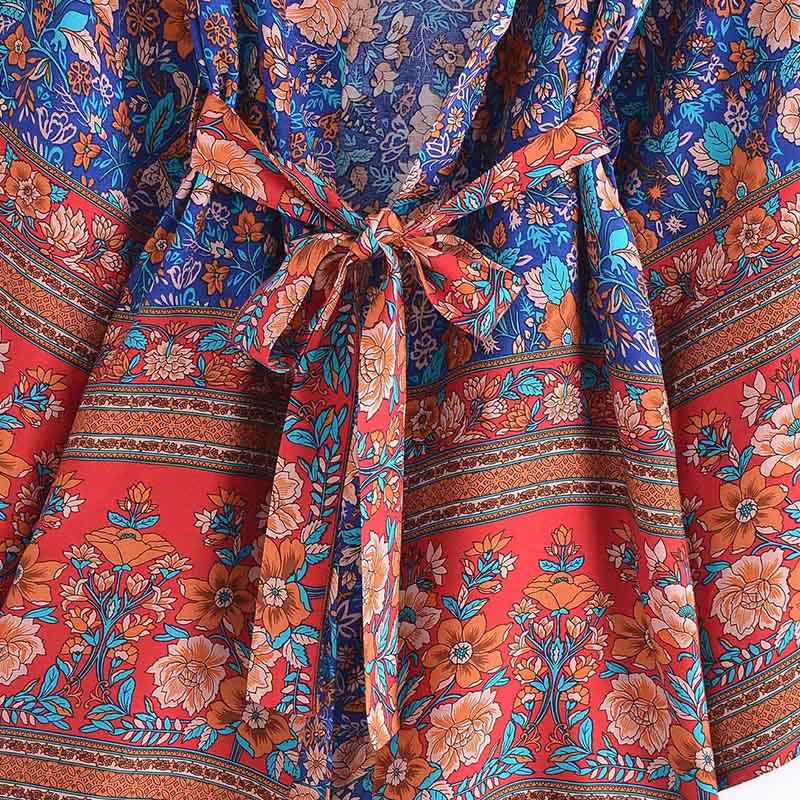 Boho Flower Print Belt Cardigan Outerwear