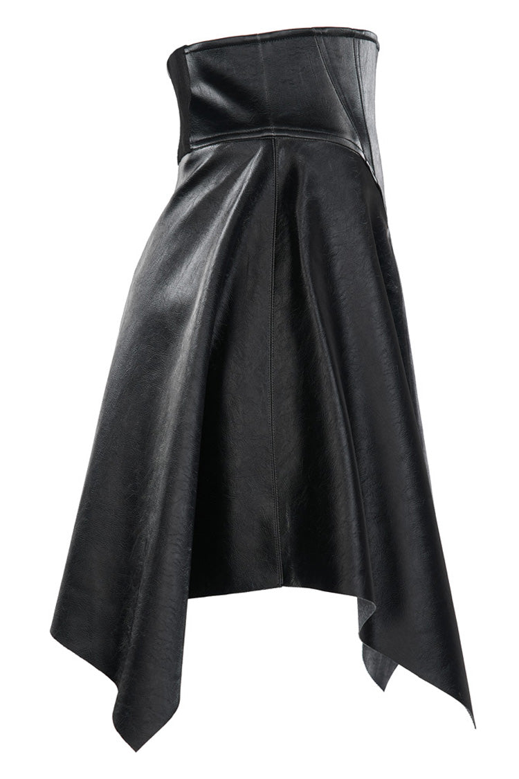 Gothic Glossy Leather Waist Seal Square Hem High Waist Skirt