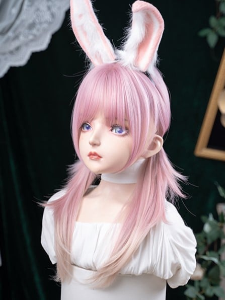 Hair Straight Pink Bangs Length Color Ombre Wig Air With 68CM