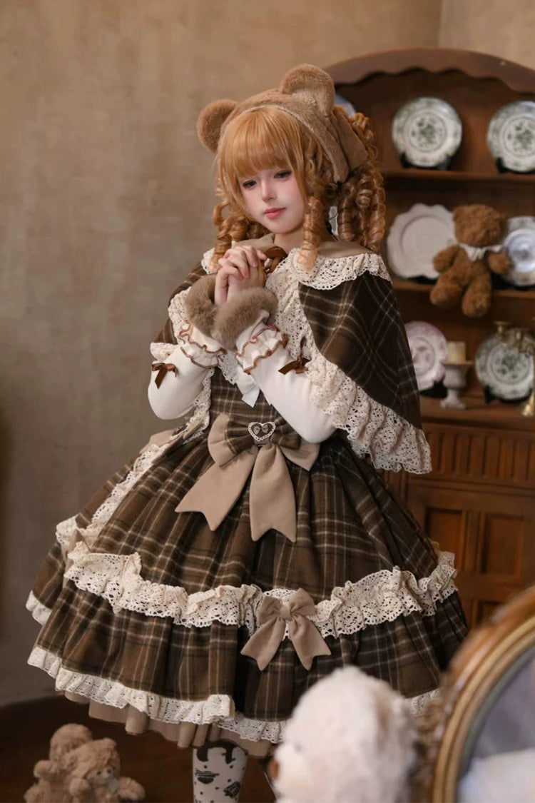 Brown [Chocolate Chestnut] Sleeveless Printed Ruffled Bow Sweet Lolita Jsk Dress