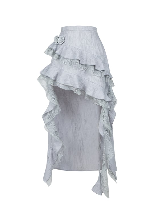 Silver Gray Asymmetrical Ruffle Skirt