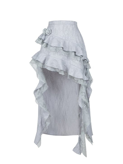 Silver Gray Asymmetrical Ruffle Skirt