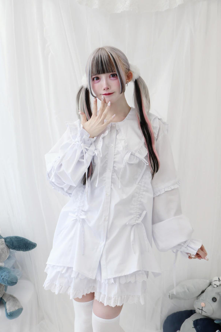 Doll Collar Long Sleeve Ruffled Bow Sweet Jirai Kei Blouse