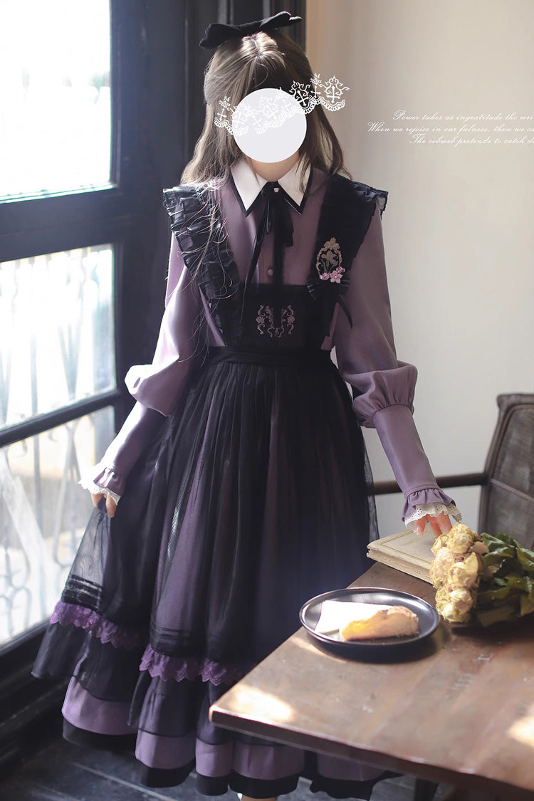 Noir Double Layer Ruffle Embroidered Bow Mesh Sweet JSK - Witch Academy