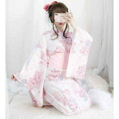 Vintage Cat Sakura Print Kimono Dress