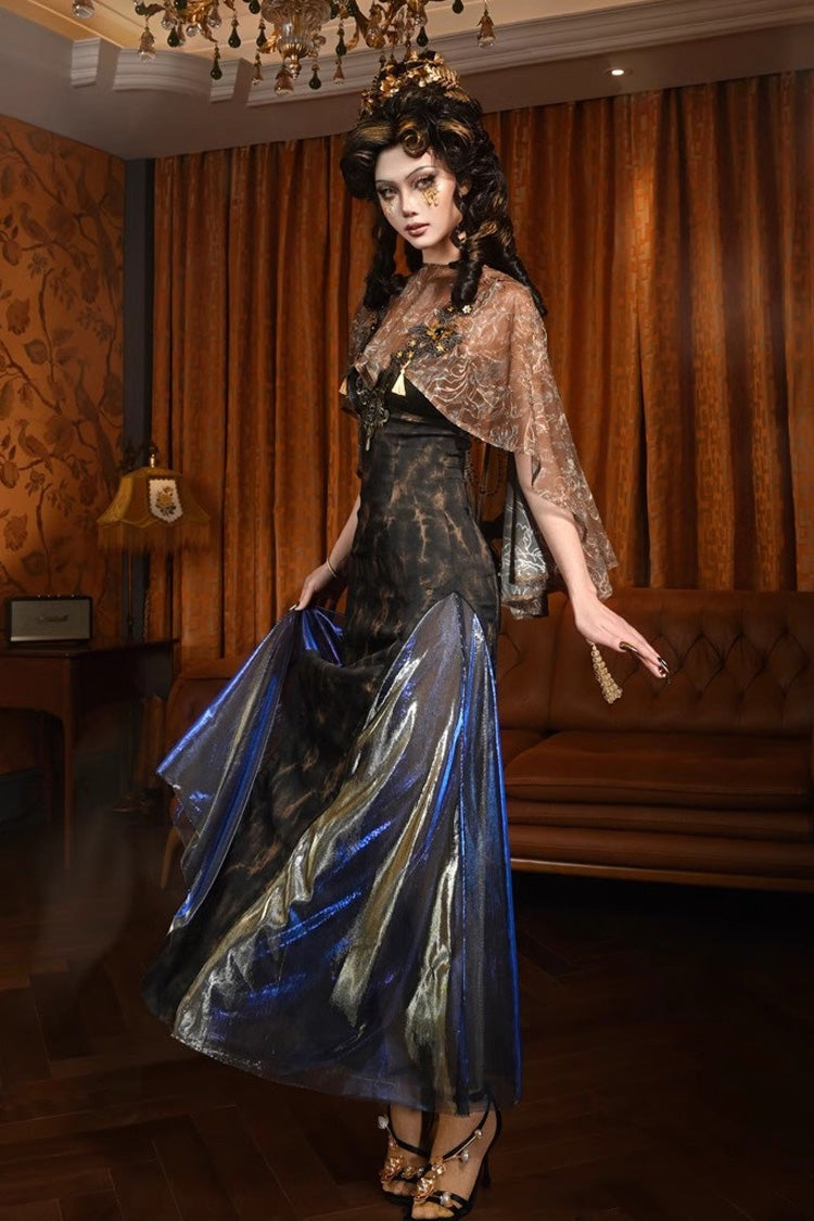 Gothic Gilded V-Collar Sleeveless Ruffle Lace Slim Lolita JSK Dress