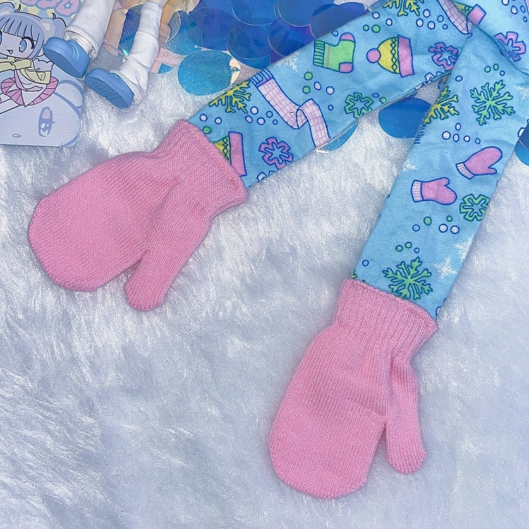 Y2K Blue Fairy Kei Cartoon Gloves-shaped Scarf