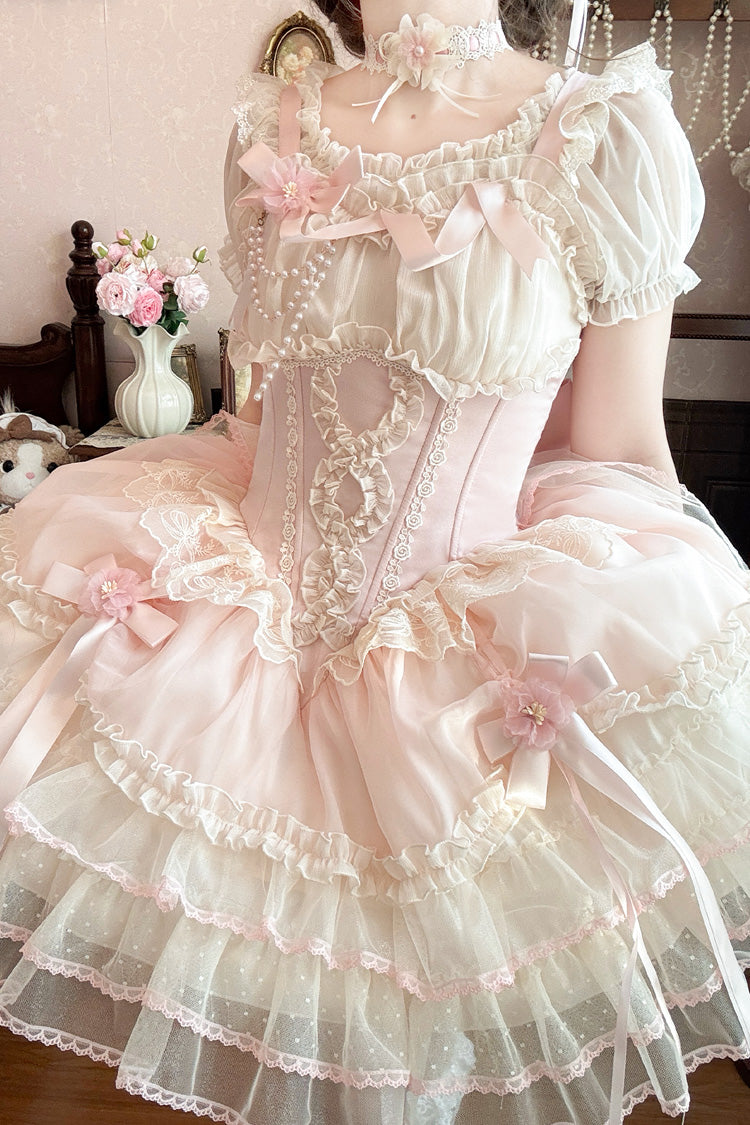 [Flowing Light Gift Box] Square Collar Sleeveless Multi-Layered Ruffled Bow Elegant Ballet Sweet Lolita Jsk Dress 6 Colors