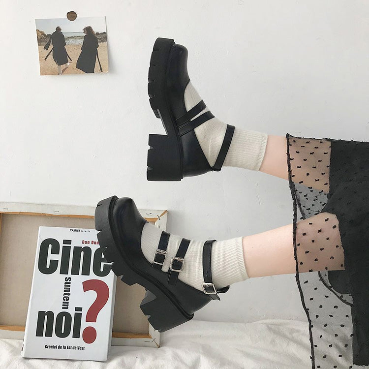 Obsidian Shiny Buckle Platform Lolita Footwear