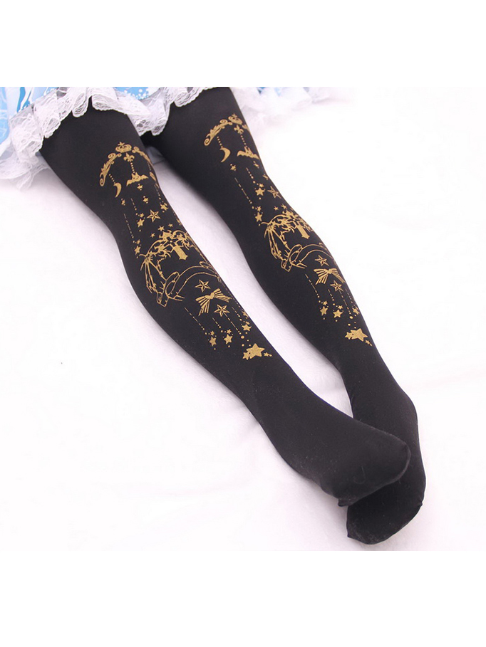 Moon-Star Printed Velvet Lolita Tights