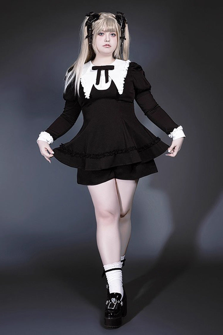 Black and White Sorceress Set with Ruffled Sleeves - Jirai Kei Style