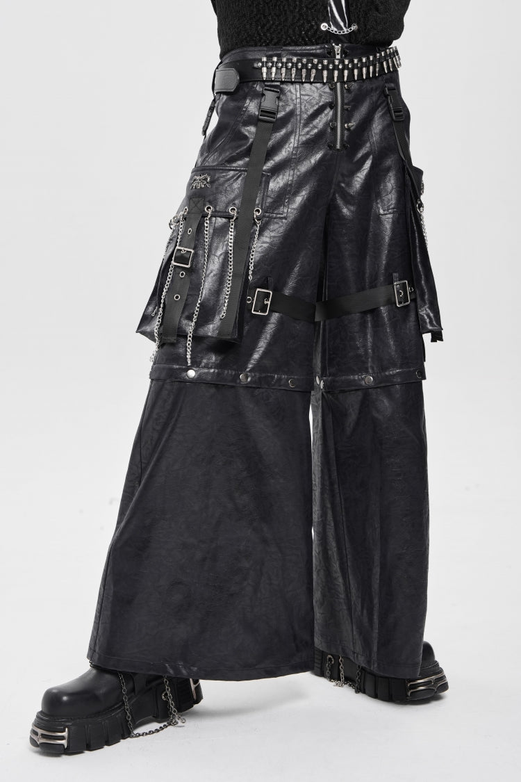 Men's Punk Pants with Big Pockets & Strappy Chain Accents