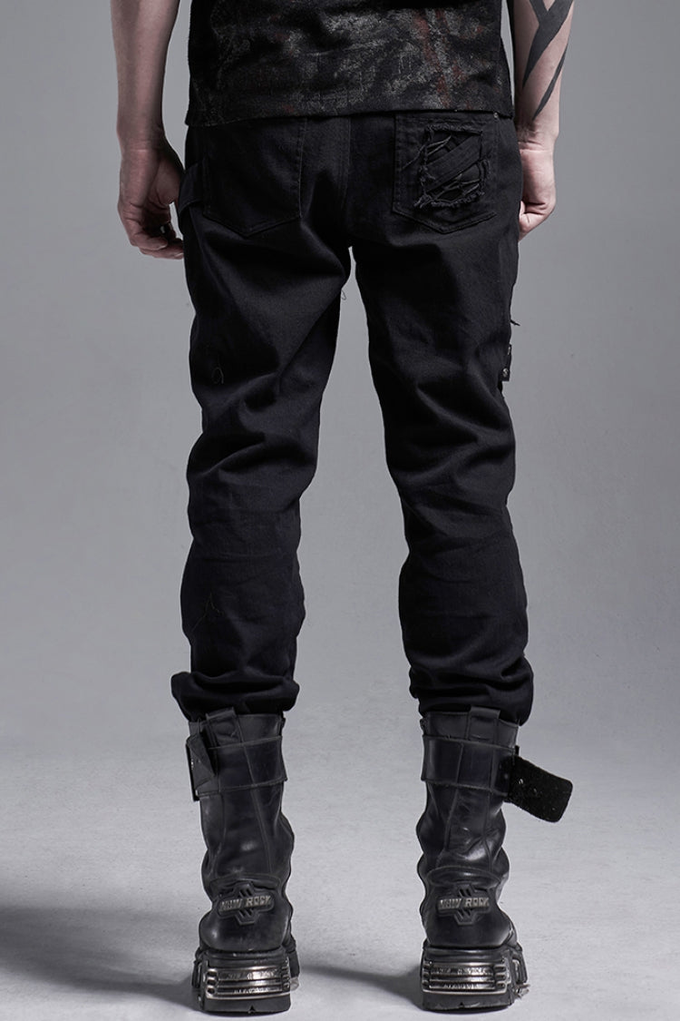 Ripped Gothic Pants with Bandage and Hollow Stitching