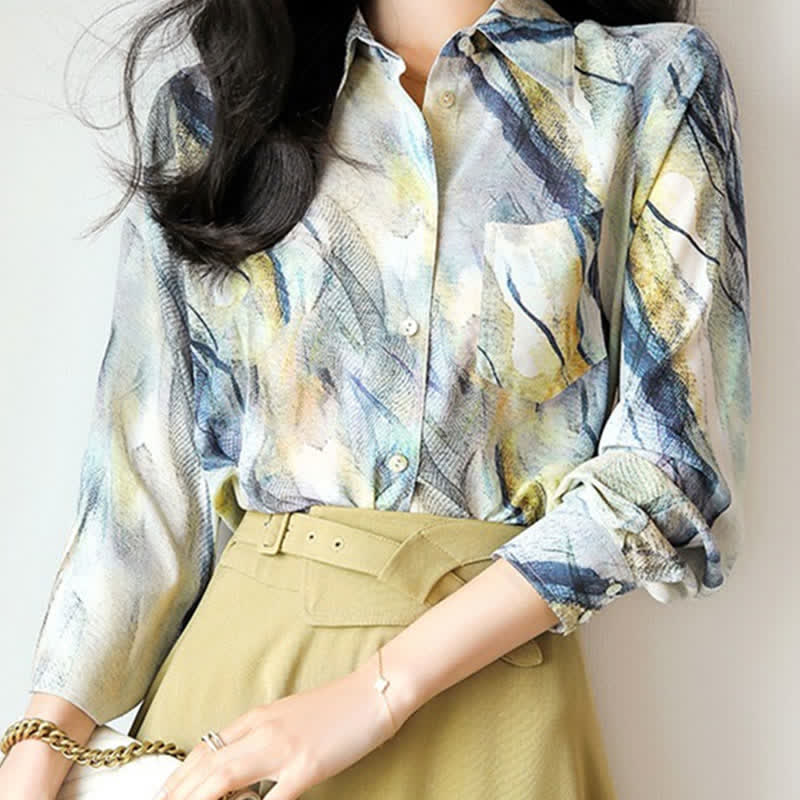 Vintage Printing Pocket Lapel Shirt