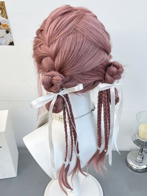 Wig Braided Synthetic Pink