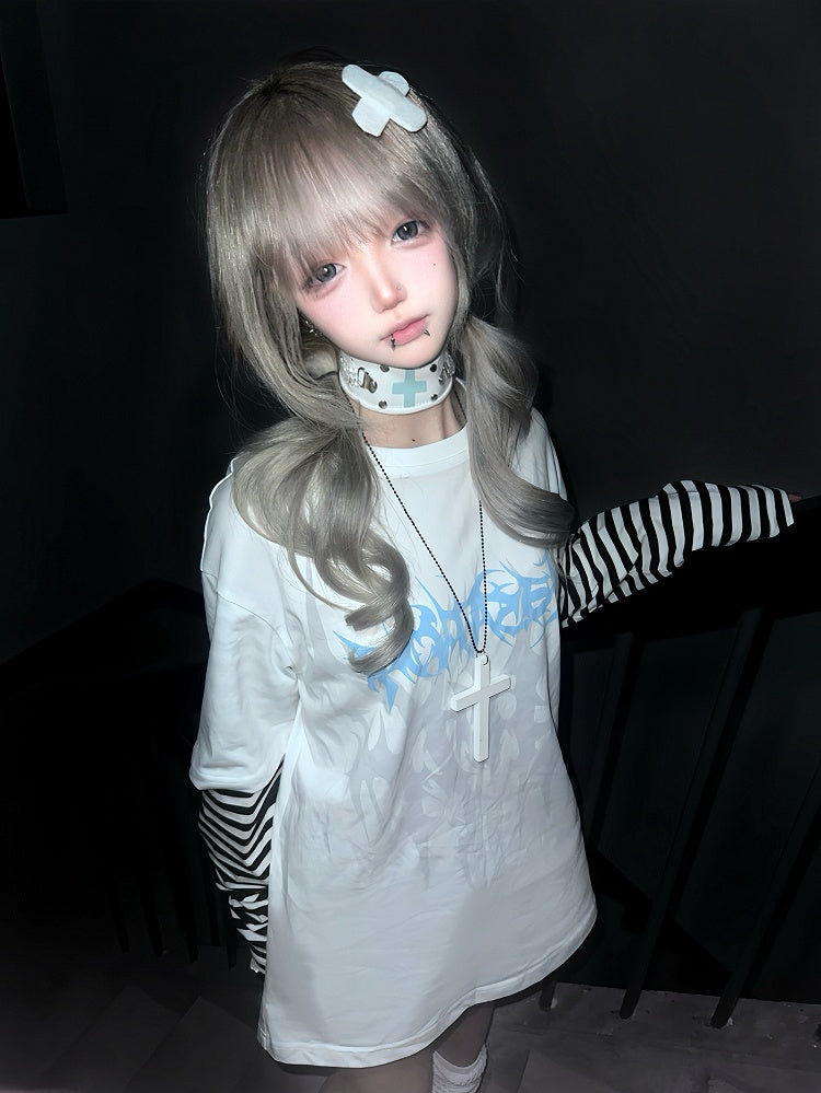 White Fake Two-piece Graphic T-shirt