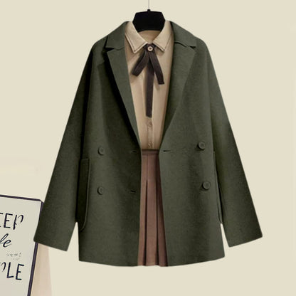 Shirt Pleated Skirt Pocket Wool Jacket Coat