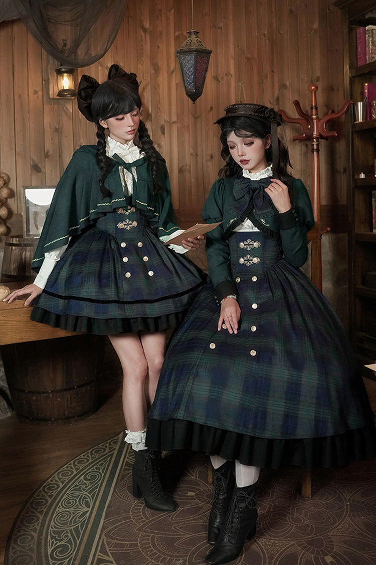 Berlin's Letter Double-Layered Plaid Ruffle Bowknot College Strap Dress