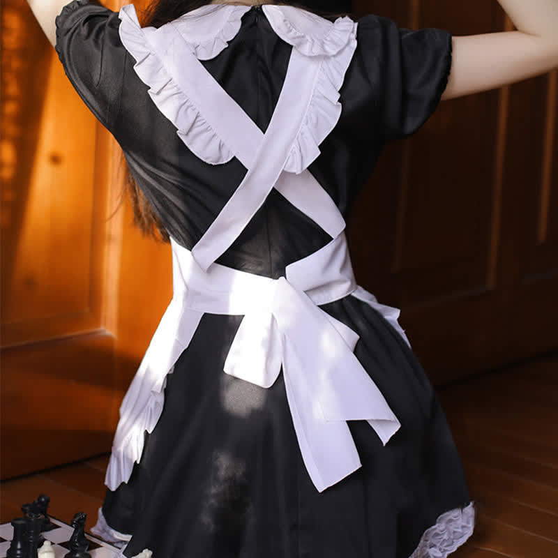 Sweet Love Heart Hollow Out Ruffled Maid Dress