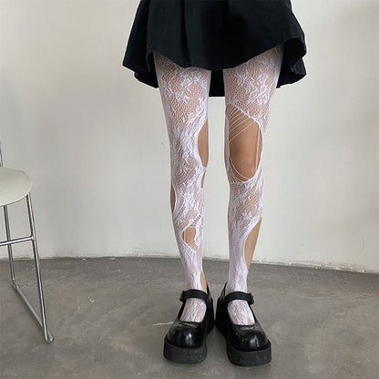 Hollow Out Rose Pattern Mesh Stockings